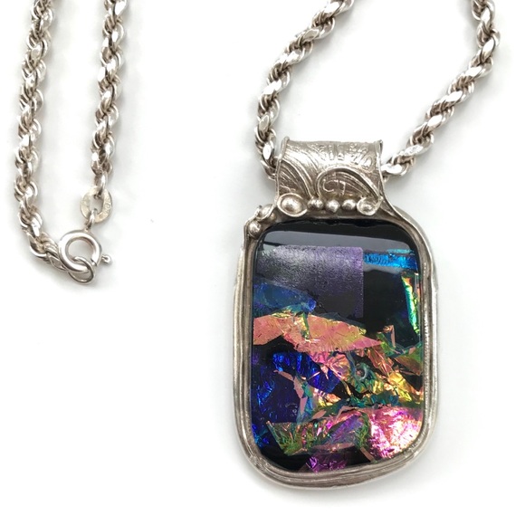 BCBG Jewelry - Sterling Silver Epoxy foil metallic Resin Necklace